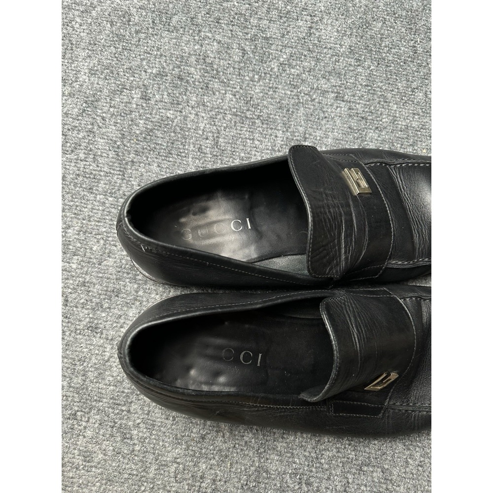 Mens Dress Shoes Gucci Black Leather Moc Toe Slip On, Size US 12 D - Picture 5 of 9